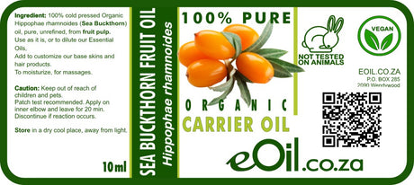 A 10ml tube of Sea Buckthorn Fruit Oil carrier oil by eOil.co.
