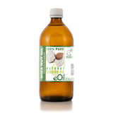 Bottle of shea nut oil with a label on a white background 500 ml