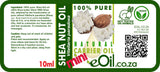 Shea nut oil label with product details and branding