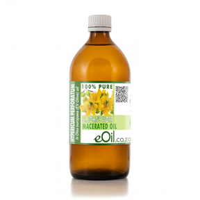 Bottle of eOil Hypericum perforatum (St. John's Wort) Macerated Oil on a white background