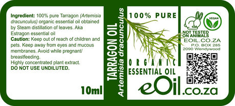 Tarragon Organic Essential Oil, herbal anise note for culinary and natural blends