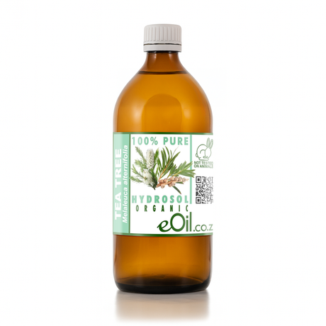 Bottle of tea tree oil with a label on a white background 500 ml bottle