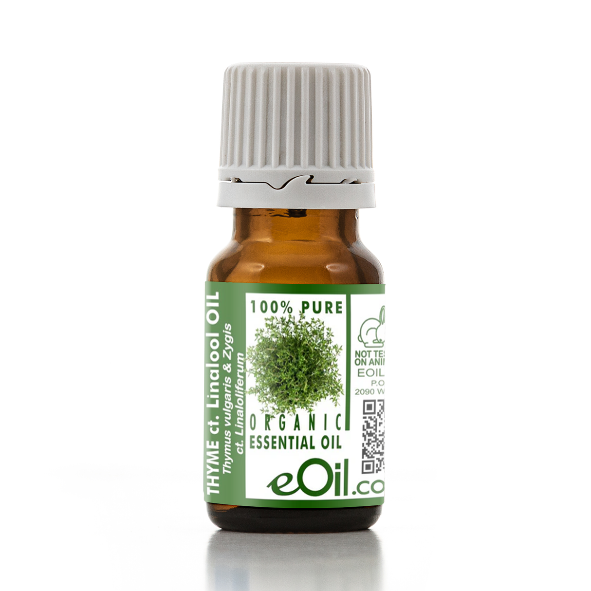 Bottle of organic essential oil with a white background
