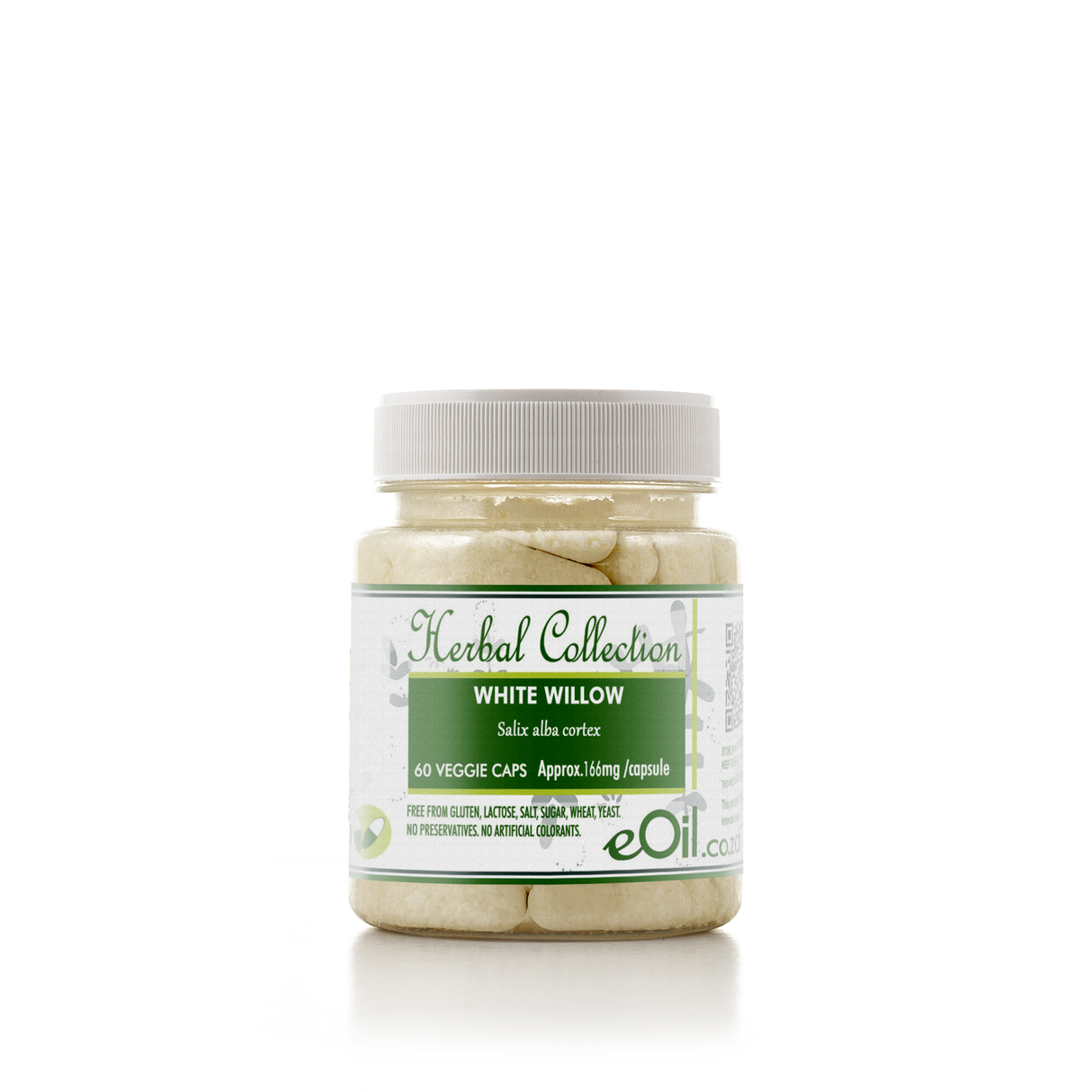 A bottle of 'Herbal Collection' White Willow capsules, labeled with 60 capsules inside.