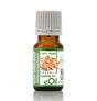 Bottle of Yellow Sandalwood essential oil with a green label on a white background