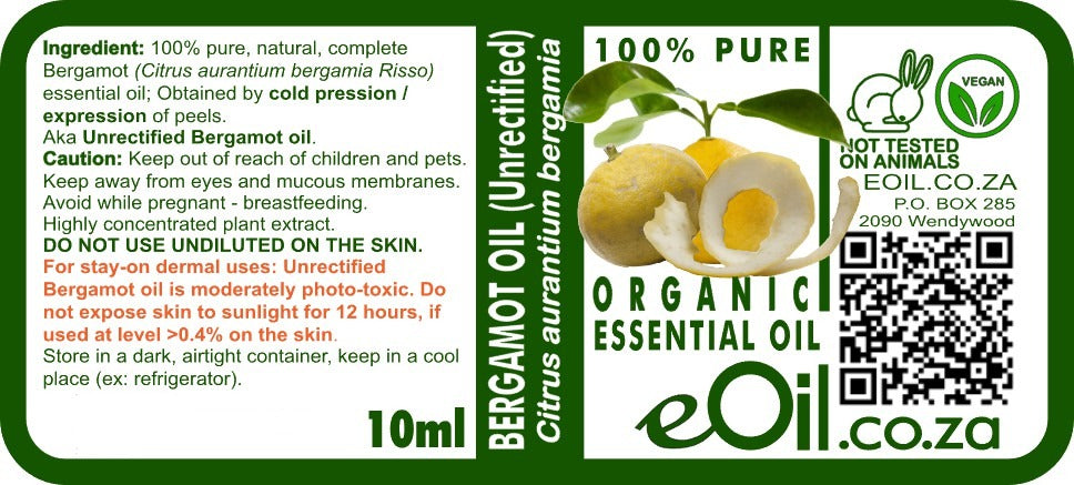 Bergamot Essential Oil Organic Unrectified  - 10 ml - eOil.co.za