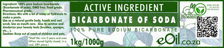 Bicarbonate of Soda packaging with branding and product details.