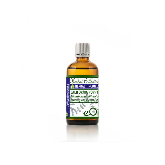 Bottle of California eschscholzia herbal tincture on a white background