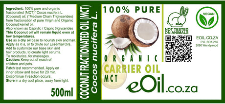 Coconut Fractionated Carrier Oil Organic MCT - 100 ml - eOil.co.za