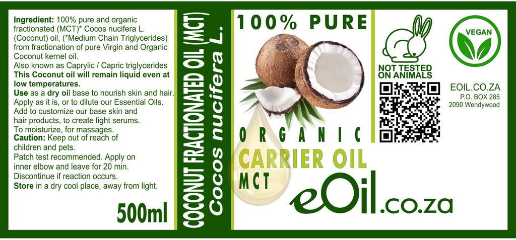 Coconut Fractionated Carrier Oil Organic MCT - 100 ml - eOil.co.za