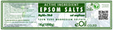 Label of Epsom salts with green background and text.