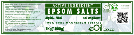 Label of Epsom salts with green background and text.