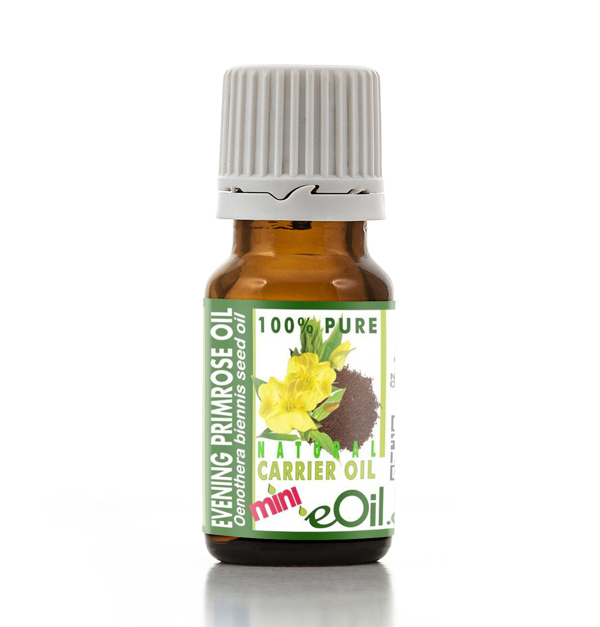 Bottle of evening primrose oil with a white background