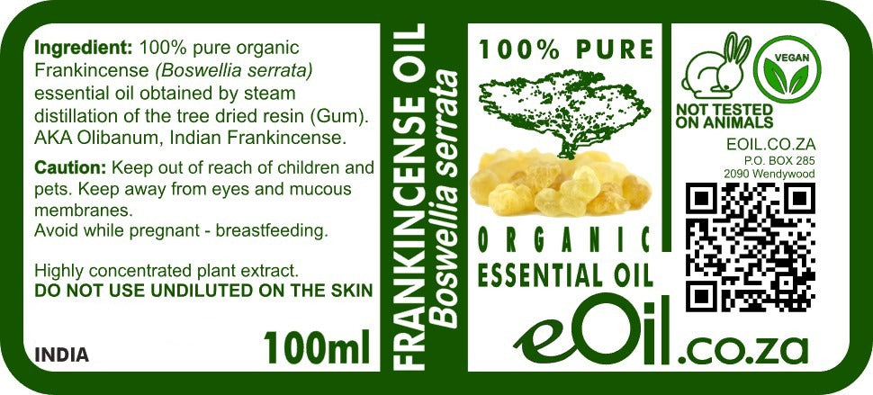 Frankincense Serrata Essential Oil Organic, pure resinous note for diffuser or blends eOil.co.za