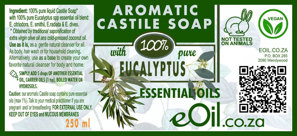 eOil.co.za Castile soap eucalyptus 100 % pure liquid natural base undiluted 250 ml