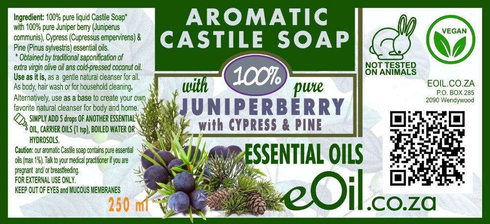 eOil.co.za Castile soap juniperberry cypress pine essential oils 100 % pure liquid natural base undiluted 250 ml