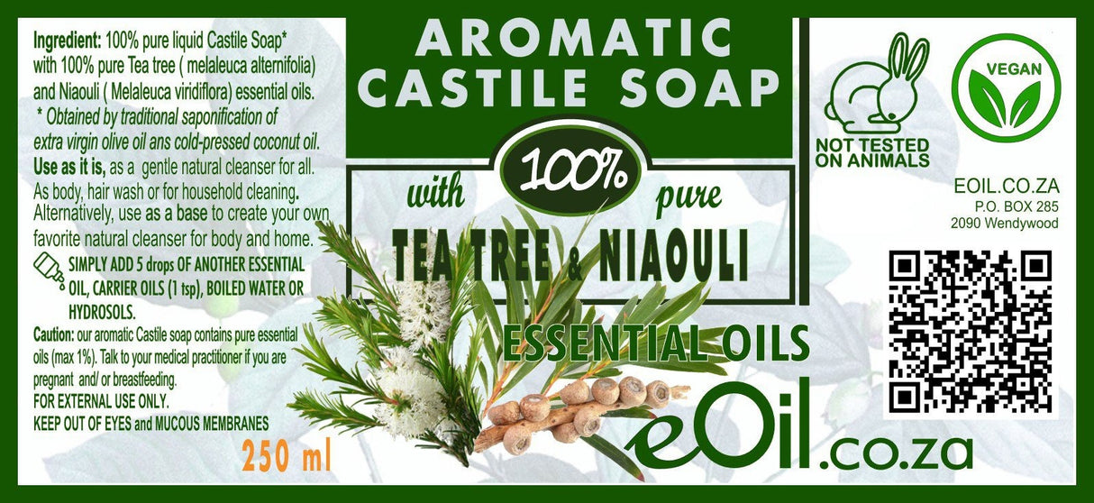 Castile soap Tea tree Niaouli essential oil liquid natural base undiluted 250 ml - eOil.co.za