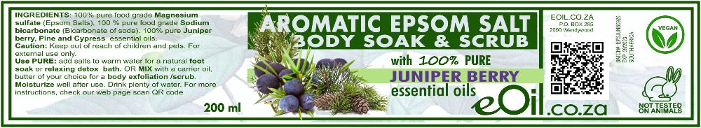 Epsom bath salt Juniper essential oil Aromatic Body Soak & Scrub 200 ml - eOil.co.za