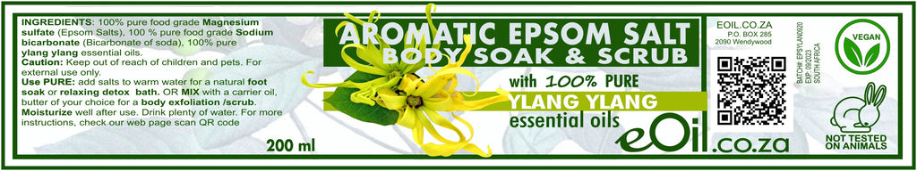 Epsom bath salts Ylang Ylang Aromatic Body Soak & Scrub 200 ml - eOil.co.za