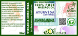 eOil.co.za Ashwagandha Ayurveda oil For body massages, energy boost, immune system boost, physical and mental stress, burnouts, physical and mental exhaustion, muscles and joints discomforts, immune system boost