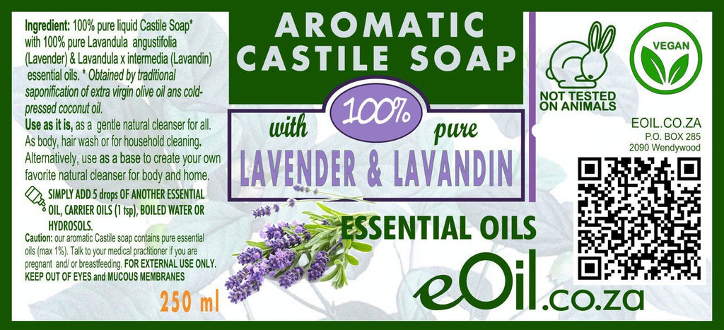 Castile soap Lavender essential oil liquid natural base undiluted 250 ml - eOil.co.za