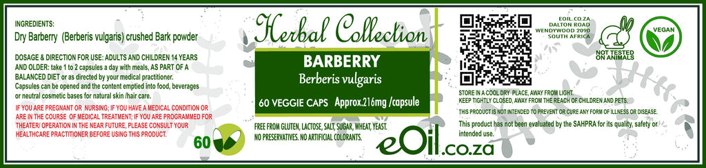 Barberry Bark Crushed - 60 capsules - Herbal Collection - eOil.co.za