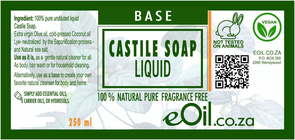 CASTILE SOAP LIQUID NATURAL BASE FRAGRANCE FREE BASE 250 ml - eOil.co.za
