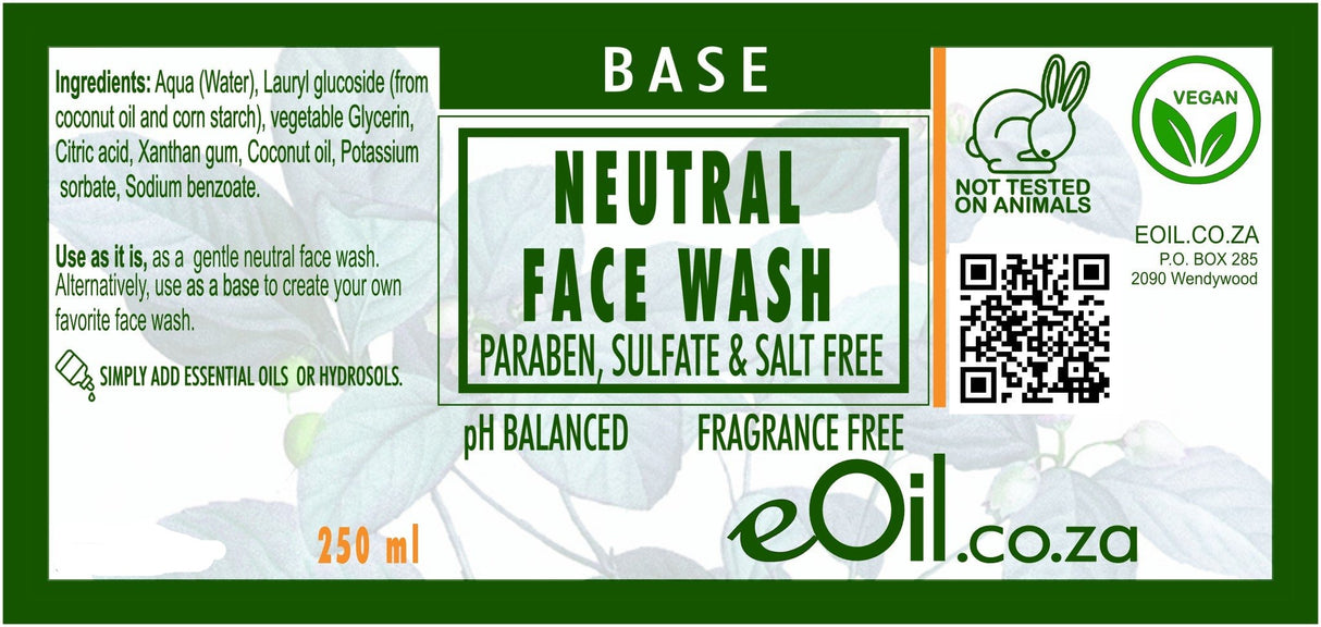 FACE WASH NEUTRAL BASE PARABEN SULFATE FRAGRANCE FREE BASE 250 ml - eOil.co.za