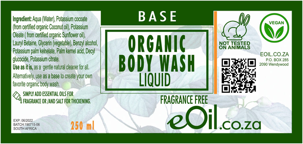 BODY WASH LIQUID ORGANIC BASE FRAGRANCE FREE BASE 250 ml - eOil.co.za