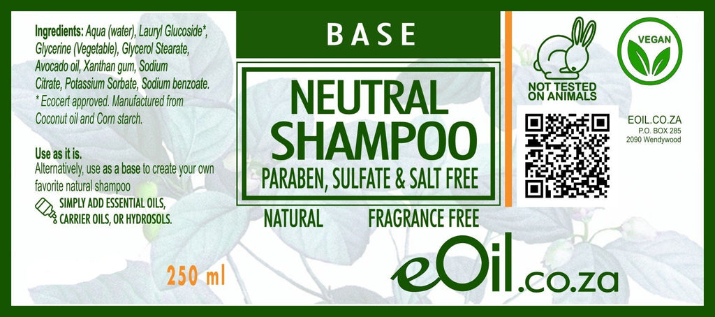 eOil.co.za Shampoo Natural Neutral Paraben Salt & Sulfate free Base 250 ml