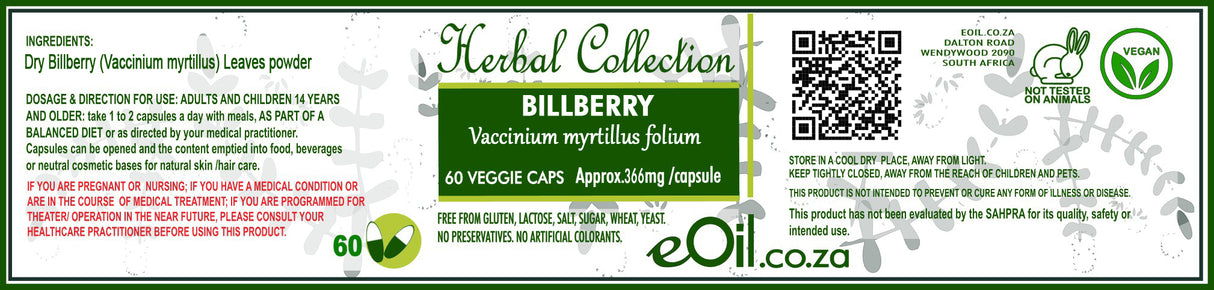 Billberry Leaves - 60 capsules - Herbal Collection - eOil.co.za