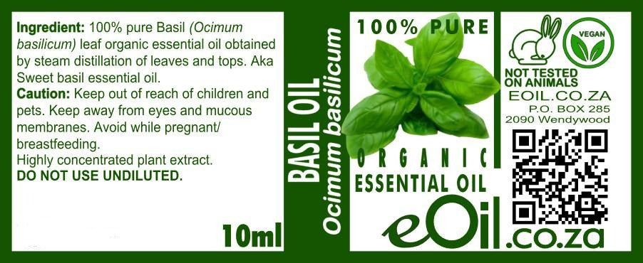 Basil Essential Oil Organic, uplifting green herbal aroma for culinary and wellness use