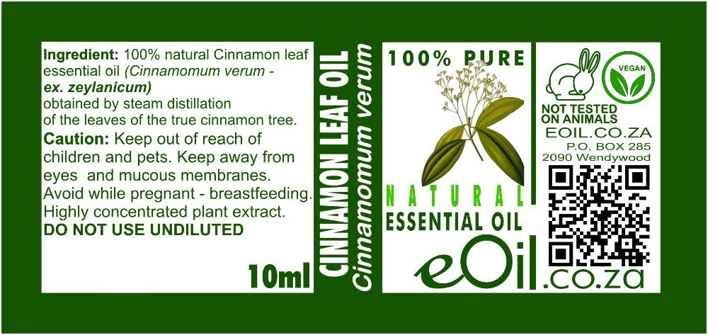 CINNAMON LEAF NATURAL ESSENTIAL OIL (Cinnamomum verum) 10 ml - eOil.co.za