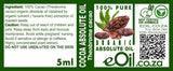 Cocoa Absolute Organic Oil, chocolatey aromatic extract for perfumery, decadent blends, skincare treats - label