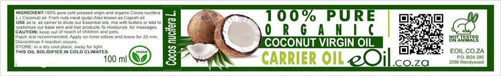 Coconut oil virgin organic carrier oils  (Cocos nucifera L.) 100 ml