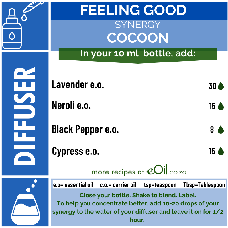 Essential oils recipe synergy diffusion cocoon - eOil.co.za