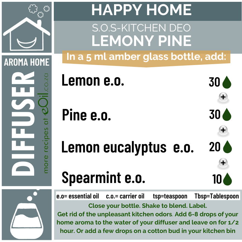 Diffuser Recipe - Happy Home - Aroma Home - S.O.S. Kitchen Deo - Lemony Pine - eOil.co.za