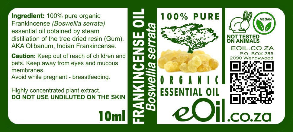 Frankincense Serrata Essential Oil Organic, pure resinous note for diffuser or blends eOil.co.za