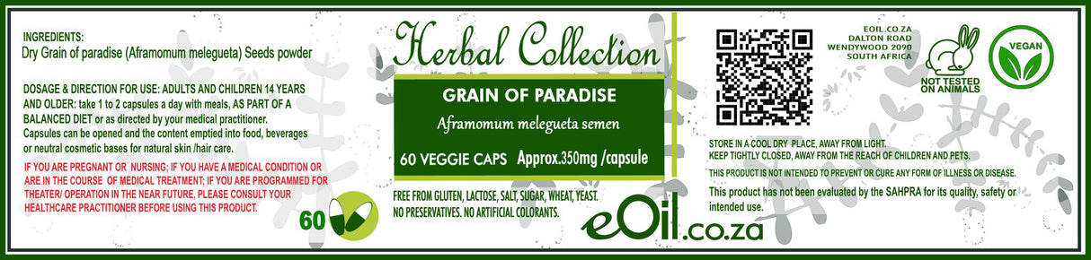 Grains of Paradise - 60 Capsules - Herbal Collection - eOil.co.za