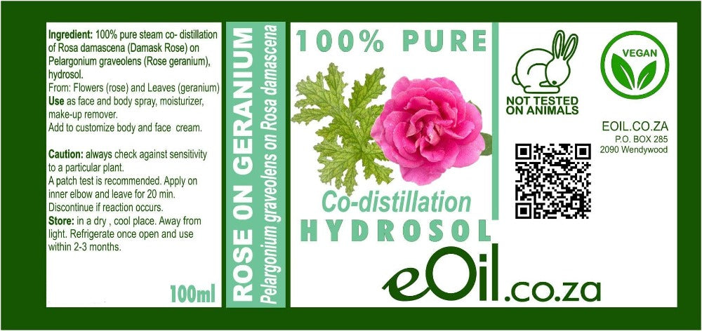 ROSE ON GERANIUM HYDROSOL CO DISTILLED NATURAL (Rosa damascena) 100 ml - eOil.co.za