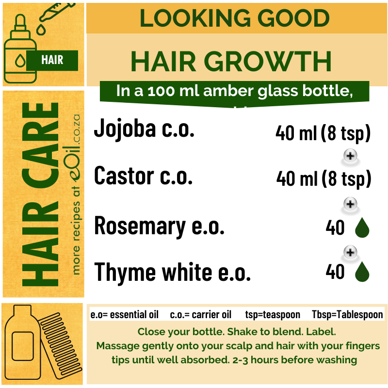 Hair Growth | Jojoba | Castor | Rosemary | Thyme | Recipe Synergy - eOil.co.za
