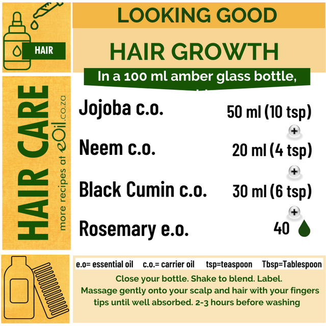 Hair Growth | Neem | Black Seed Cumin | Jojoba | Rosemary | Recipe Synergy - eOil.co.za