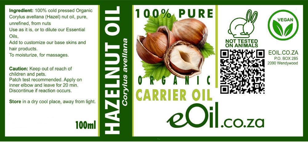 Hazelnut oil organic carrier oils 100 ml - eOil.co.za