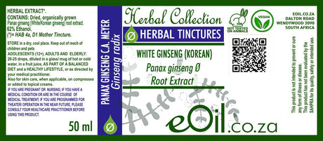 Korean Ginseng Tincture ( Panax Ginseng Alba ) - 50 ml - eOil.co.za