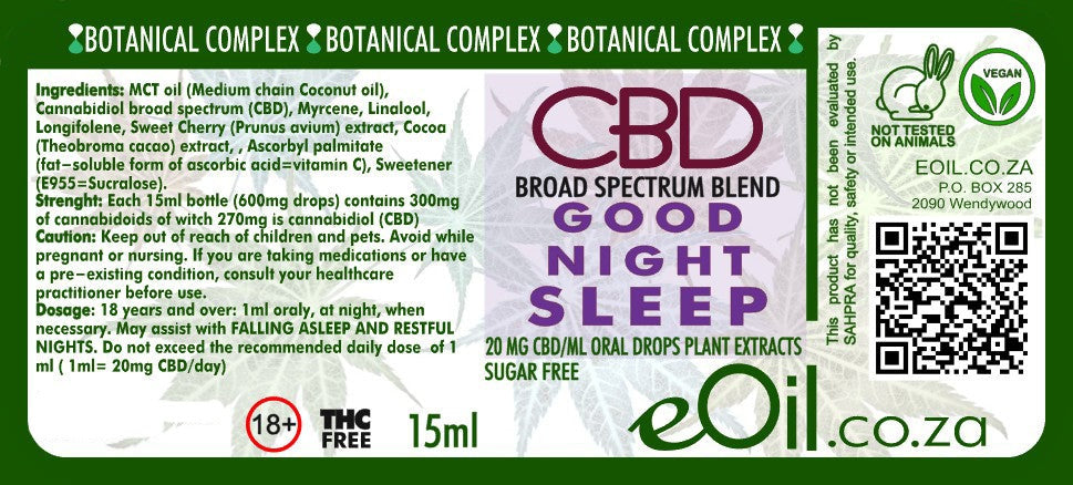 GOOD NIGHT SLEEP – CBD BROAD SPECTRUM | 300 mg | 15 ml - eOil.co.za