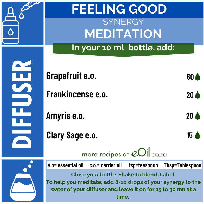 Essential oils recipe synergy diffusion meditation - eOil.co.za label