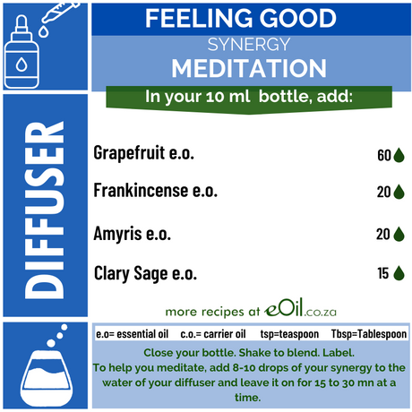 Essential oils recipe synergy diffusion meditation - eOil.co.za label