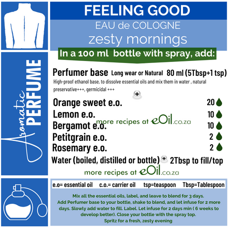 Aromatic Perfume - Feeling good - Eau de Cologne - Zesty Morning - Recipe Synergy - eOil.co.za