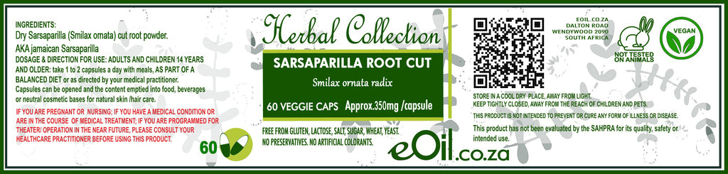Sarsaparilla Root Cut - 60 capsules - Herbal Collection - eOil.co.za