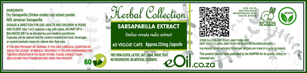 Sarsaparilla Extract Powder - 60 capsules - Herbal Collection - eOil.co.za